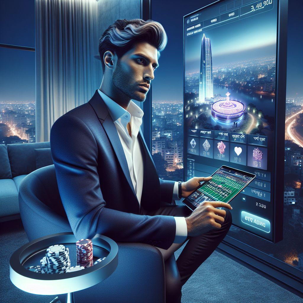 Focused mobile user in Bangladesh checking live casino and betting features