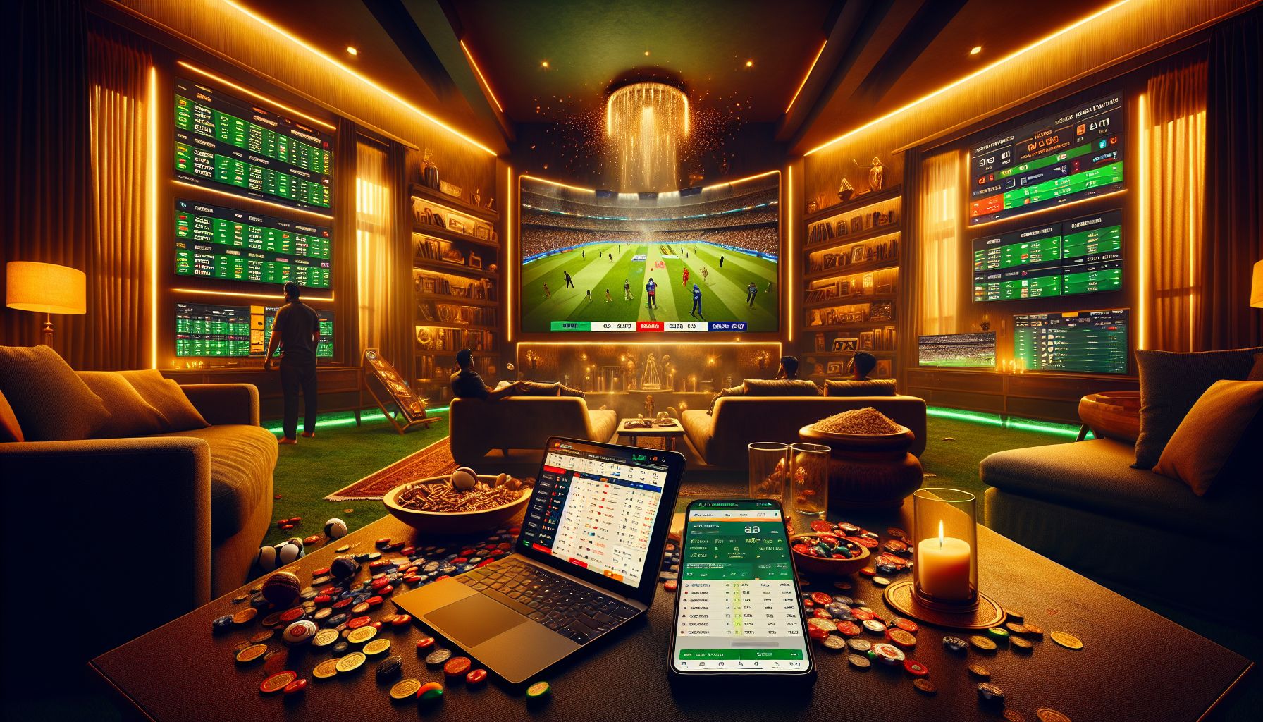 Bangladesh user tracking live odds on phone and laptop during an intense sports event at home