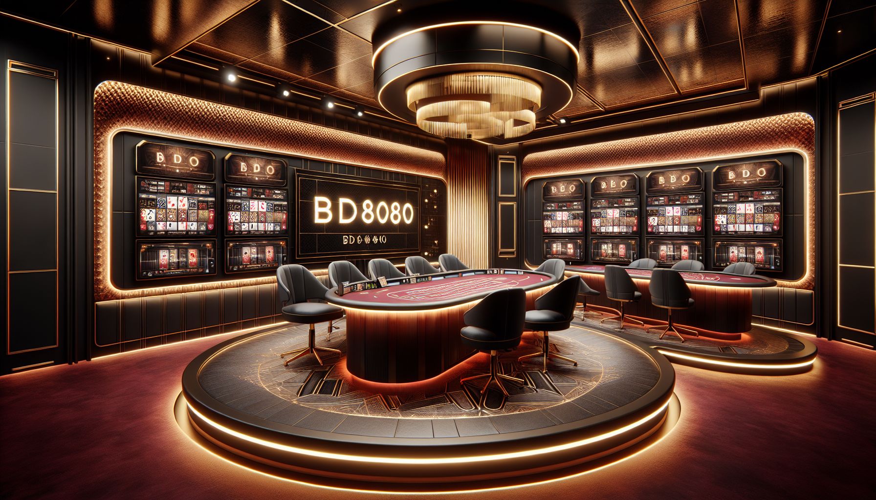 Modern live casino room with dealer tables and premium digital setup